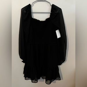 Black Long Sleeve Ruffle Dress